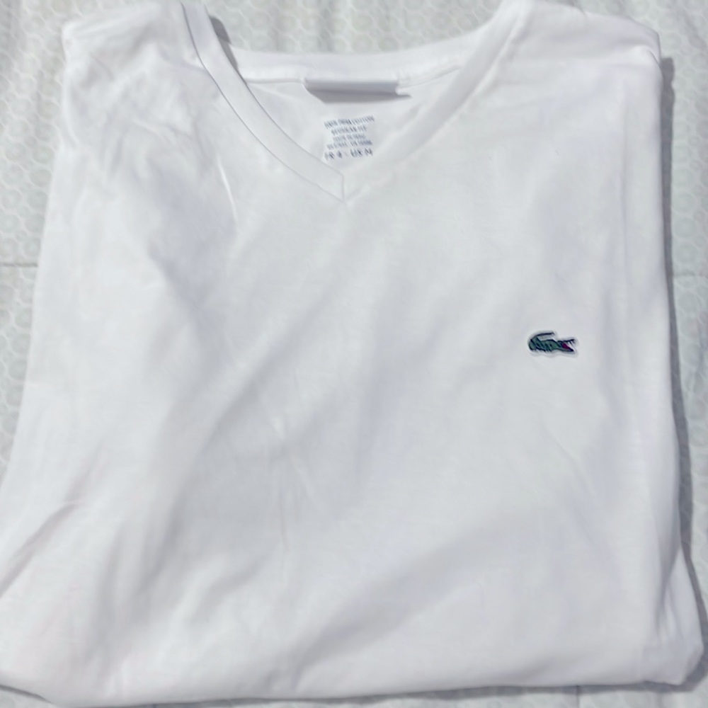 Lacoste V neck long sleeve. Size medium. Pure White. Never worn without tags.